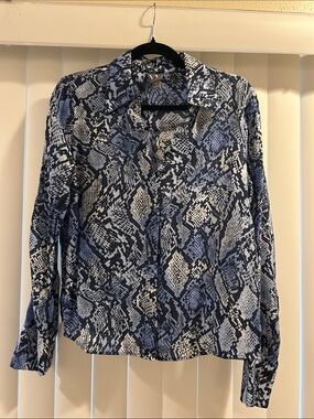 Worthington Navy & White Animal Print Button-Up Top
